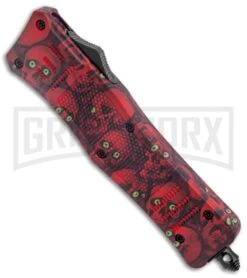 Atomic Defender Medium OTF Automatic Knife Red Skull - Two Tone Recurve -Best Knifes Shop Atomic Defender Medium OTF Auto Red Skull TT Recurve GX 37410 jr spine large
