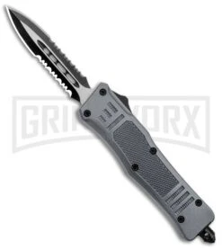 Atomic Defender Mini OTF Automatic Knife Gray - Serrated Two Tone Dagger