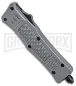 Atomic Defender Mini OTF Automatic Tanto Knife Gray (2.75" Two-Tone Satin) -Best Knifes Shop Atomic Defender Mini OTF Auto Gray TT Tanto GX 37472 jr spine large
