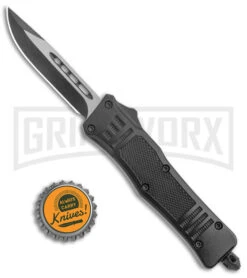 Atomic Defender Mini OTF Automatic Knife Black - Two Tone Drop Point -Best Knifes Shop Atomic Defender Mini OTF Black TT DP GX 38642 jr bottlecap large