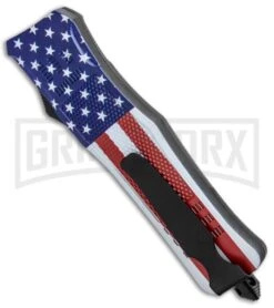 Atomic Defender Large OTF Knife Stars & Stripes Flag - Two Tone Drop Point -Best Knifes Shop Atomic Defender US Flag OTF Auto TT Plain GX 33413 jr side large
