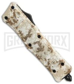 Atomic Defender Dagger Tan Camo OTF Automatic Knife - Two Tone Plain *Discounted -Best Knifes Shop Atomic Defender dagger tan camo two tone plain BP 19369 er spine large