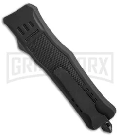 Atomic Defender Large OTF Automatic Knife Black - Serr Two Tone Drop Point -Best Knifes Shop Atomic Defender drop point black two tone serr BP 19353 er side large