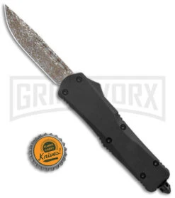 Atomic Lance Drop Point Black OTF Automatic Knife - Damascus Plain -Best Knifes Shop Atomic Lance DP Black OTF Auto Damascus GX 35348 jr bottlecap large