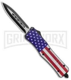 Atomic Defender Medium OTF Automatic Knife Stars & Stripes Flag Two Tone Dagger