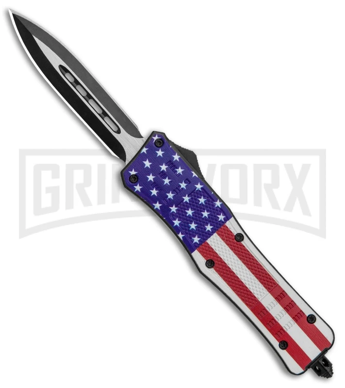 Atomic Defender Medium OTF Automatic Knife Stars & Stripes Flag Two Tone Dagger 3 Atomic Defender Medium OTF Automatic Knife Stars & Stripes Flag Two Tone Dagger
