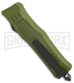 Atomic Defender Mini OTF Automatic Knife OD Green - Plain Two Tone Dagger -Best Knifes Shop Atomic Mini Defender OD Green black dagger plain BP 23736 er side large