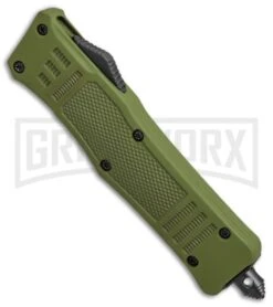Atomic Defender Mini OTF Automatic Knife OD Green - Plain Two Tone Dagger -Best Knifes Shop Atomic Mini Defender OD Green black dagger plain BP 23736 er spine large