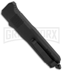 Atomic Shield Large Drop Point Black OTF Automatic Knife - Two Tone Serrated -Best Knifes Shop Atomic Shield Large DP Black OTF TT Serr GX 34162 jr side large