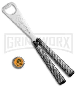BB Barfly Sim. Carbon Fiber Bottle Opener Butterfly Trainer - Satin -Best Knifes Shop BB Barfly Bottle Opener Butterfly Trainer Sim CF BHQ 68441 jr bottlecap 2 2 large
