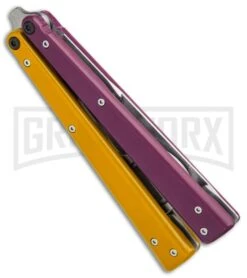 BB Barfly Pro Purple/Yellow Bottle Opener Butterlfy Trainer -Best Knifes Shop BB Barfly Pro Model Bottle Opener Butterfly Trainer Purple Yellow BHQ 87778 er side 2 large
