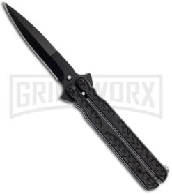 Dwarf Black Balisong Butterfly Knife - Black Plain