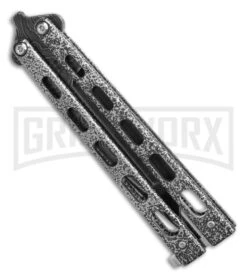 Bear And Son Knives 114 Large Balisong Butterfly Knife - Damascus Tanto -Best Knifes Shop Bear Butterfly Knife Large Tanto Damascus Blade 4in Plain BHQ 0887 hd side large