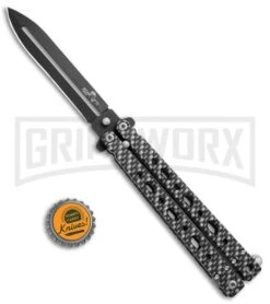 Bear OPS Bear Song V Sim Carbon Fiber Balisong Butterfly Knife - Black Plain -Best Knifes Shop Bear OPS Bear Song 500 Butterfly Sim Carbon Fiber Black BHQ 35746 jr bottlecap large