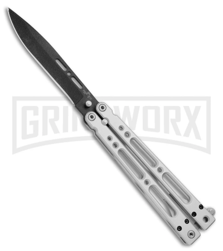 Bear OPS Bear Song IV Silver Balisong Butterfly Knife W/Trainer - Black Plain 4 Bear OPS Bear Song IV Silver Balisong Butterfly Knife W/Trainer - Black Plain - Image 2