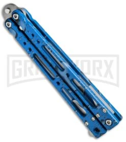 Bear OPS Bear Song IV Blue Raindrop Balisong Butterfly Knife - Tanto Bead Blast -Best Knifes Shop Bear OPS Bear Song IV Tanto Butterfly Blue Raindrop BB B 410 AIBD AP 35035 BHQ 67848 jr side 2 large