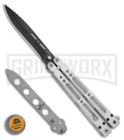 Bear OPS Bear Song IV Silver Balisong Butterfly Knife W/Trainer - Black Plain 13 Bear OPS Bear Song IV Silver Balisong Butterfly Knife W/Trainer - Black Plain -Best Knifes Shop Bear Ops Bear Song IV Aluminum trainer black BHQ 74868 er bottlecap large