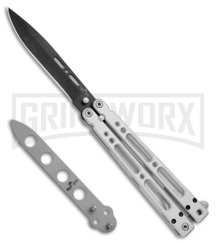 Bear OPS Bear Song IV Silver Balisong Butterfly Knife W/Trainer - Black Plain 3 Bear OPS Bear Song IV Silver Balisong Butterfly Knife W/Trainer - Black Plain