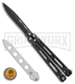 Bear OPS Bear Song IV Black Balisong Butterfly Knife W/Trainer - Black Plain -Best Knifes Shop Bear Ops Bear Song IV Butterfly Black Aluminum Trainer Black BHQ 75569 jr bottlecap large