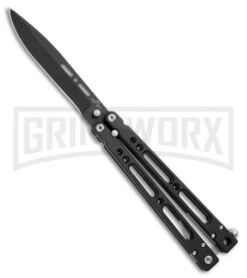 Bear OPS Bear Song IV Black Balisong Butterfly Knife W/Trainer - Black Plain -Best Knifes Shop Bear Ops Bear Song IV Butterfly Black Aluminum Trainer Black BHQ 75569 jr knife large