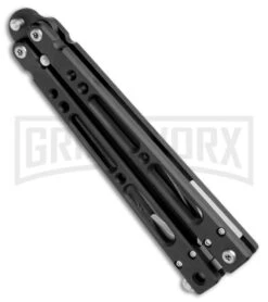 Bear OPS Bear Song IV Black Balisong Butterfly Knife W/Trainer - Black Plain -Best Knifes Shop Bear Ops Bear Song IV Butterfly Black Aluminum Trainer Black BHQ 75569 jr side large