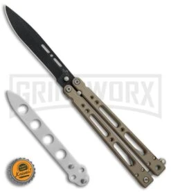 Bear OPS Bear Song IV Light Sand Balisong Butterfly Knife W/Trainer - Black -Best Knifes Shop Bear Ops Bear Song IV Light Sand trainer black BHQ 78831 er bottlecap large