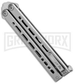 Bear Ops Bear Song VIII Gray Butterfly Knife - Clip Point Satin Plain -Best Knifes Shop Bear Ops Bear Song VIII Butterfly DP Satin B 800 SS S BHQ 102069 jr side large