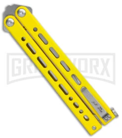 Best Knifes Shop -Best Knifes Shop Bear Ops Bear Song VIII Butterfly Knife Yellow Clip Point 4.5in Satin B 800 SSYW S BHQ 113965 LS Spine large