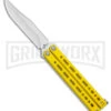 Bear Ops Bear Song VIII Yellow Butterfly Knife - Clip Point Satin Plain -Best Knifes Shop Bear Ops Bear Song VIII Butterfly Knife Yellow Clip Point 4.5in Satin B 800 SSYW S BHQ 113965 LS large