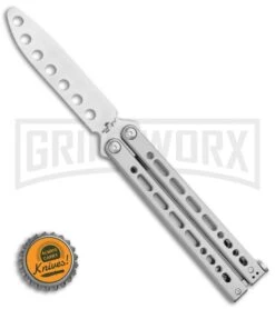 Bear Ops Bear Song VIII Silver Butterfly Trainer - Bead Blast Dull -Best Knifes Shop Bear Ops Bear Song VIII Butterfly Trainer 4.5 Satin B 821 SS S BHQ 117625 LS Bottlecap large