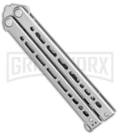 Bear Ops Bear Song VIII Silver Butterfly Trainer - Bead Blast Dull -Best Knifes Shop Bear Ops Bear Song VIII Butterfly Trainer 4.5 Satin B 821 SS S BHQ 117625 LS Side large