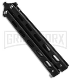Bear & Son 115B Black Butterfly Knife - Black Plain -Best Knifes Shop Bear Son 115B Large Butterfly Knife Black 4in Black BHQ 50072 td side1 large