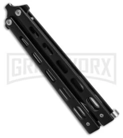 Bear & Son 115B Black Butterfly Knife - Black Plain -Best Knifes Shop Bear Son 115B Large Butterfly Knife Black 4in Black BHQ 50072 td spine1 large