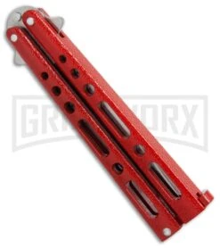 Bear & Son Knives Red Large 117 Balisong Butterfly Knife - Satin Plain 4TH18 -Best Knifes Shop Bear Son 117 large butterfly knife red satin BHQ 72584 er side large