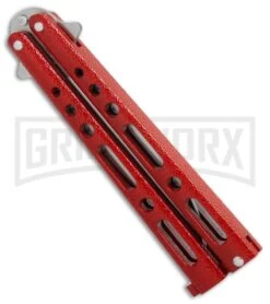 Bear & Son Knives Red Large 117 Balisong Butterfly Knife - Satin Plain 4TH18 -Best Knifes Shop Bear Son 117 large butterfly knife red satin BHQ 72584 er spine large
