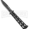 Bear & Son 115D Black Butterfly Knife - Damascus Plain -Best Knifes Shop Bear Son Butterfly black damascus BHQ 50074 er jr large