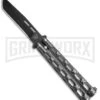 Bear & Son 115 Tanto Silver Vein Butterfly Knife - Black Plain -Best Knifes Shop Bear Son Large Butterfly Silver Speckle Black Tanto 115TAN BHQ 52096 jr 1 large