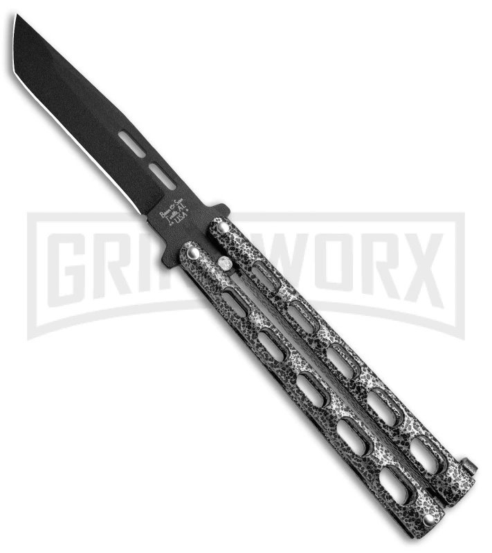 Bear & Son 115 Tanto Silver Vein Butterfly Knife - Black Plain 3 Bear & Son 115 Tanto Silver Vein Butterfly Knife - Black Plain