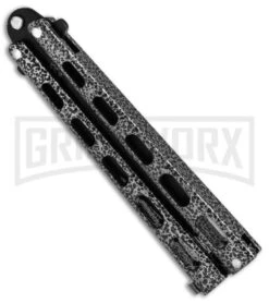 Bear & Son 115 Tanto Silver Vein Butterfly Knife - Black Plain 8 Bear & Son 115 Tanto Silver Vein Butterfly Knife - Black Plain -Best Knifes Shop Bear Son Large Butterfly Silver Speckle Black Tanto 115TAN BHQ 52096 jr side large