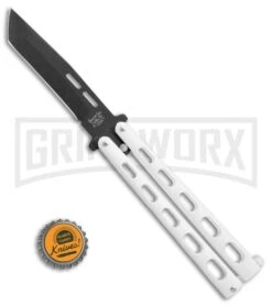 Bear & Son 115TANW White Butterfly Knife - Tanto Black Plain -Best Knifes Shop Bear Son Large Butterfly tanto white black BHQ 76613 er bottlecap large