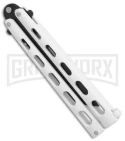 Bear & Son 115TANW White Butterfly Knife - Tanto Black Plain -Best Knifes Shop Bear Son Large Butterfly tanto white black BHQ 76613 er side large