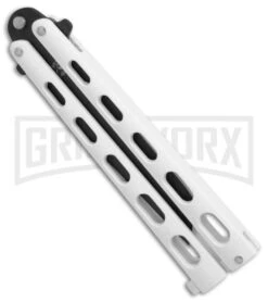 Bear & Son 115TANW White Butterfly Knife - Tanto Black Plain -Best Knifes Shop Bear Son Large Butterfly tanto white black BHQ 76613 er spine large