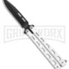 Bear & Son 115W White Butterfly Knife - Black Plain 4TH18 -Best Knifes Shop Bear Son Large Clip Point Butterfly Knife White 4in Black BHQ 77306 large