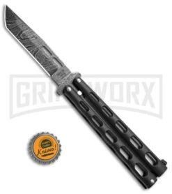 Bear & Son 115TAND Tanto Black Butterfly Knife - Damascus Plain -Best Knifes Shop Bear Son Tanto Butterfly Blk Dmscs 115TAND BHQ 50075 jr bottlecap 1 large