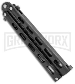 Bear & Son 115TAND Tanto Black Butterfly Knife - Damascus Plain -Best Knifes Shop Bear Son Tanto Butterfly Blk Dmscs 115TAND BHQ 50075 jr side 1 large