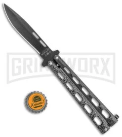 Bear & Son 115 Silver Speckle Butterfly Knife - Black Plain -Best Knifes Shop Bear and Son 115 Large Butterfly Silver Speckle Black BHQ 50070 jr bottlecap large