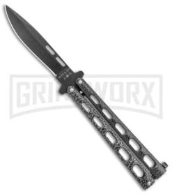 Bear & Son 115 Silver Speckle Butterfly Knife - Black Plain