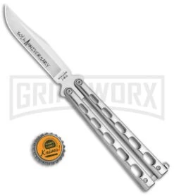 Bear & Son Silver Stainless Steel Butterfly 30th Anniversary Clip Point Satin -Best Knifes Shop Bear and Son 30th Anniversary Polished Butterfly ANNSS14 S35 BHQ 121784 jr bottlecap large