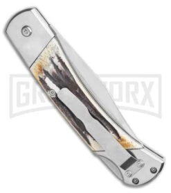 Bear And Son Stag Bone Automatic Lockback Knife - Satin Plain 8 Bear And Son Stag Bone Automatic Lockback Knife - Satin Plain -Best Knifes Shop Bear and Son Automatic Lockback Knife Stag Bone 5 Satin BHQ 120298 LS Side large