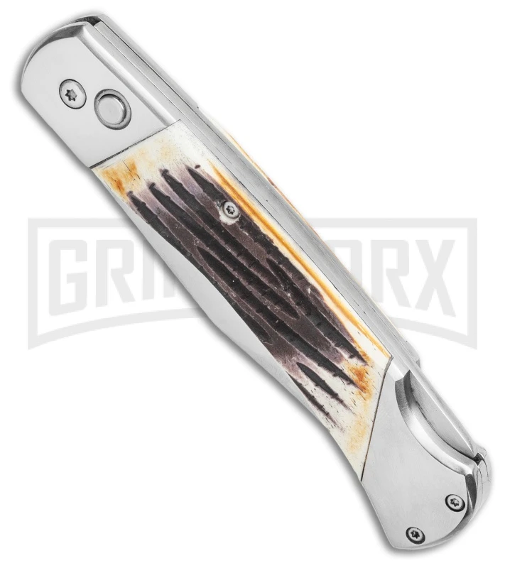 Bear And Son Stag Bone Automatic Lockback Knife - Satin Plain 4 Bear And Son Stag Bone Automatic Lockback Knife - Satin Plain - Image 2